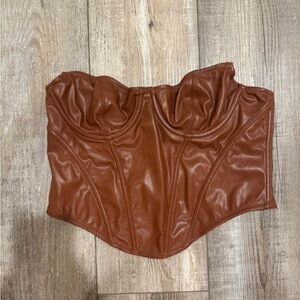 Brown Faux Leather Corset Top